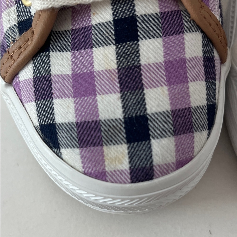 Keds Kate Spade Purple Black Plaid Gingham Print Tie Sneakers Platform Preppy 8 - Picture 6 of 15